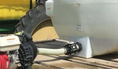sprayer tender trailer transfer pump installed with flooded suction