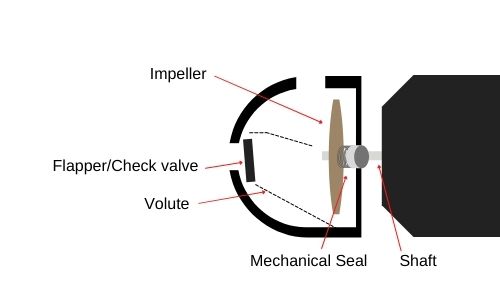 Internal parts of a centrifugal transfer pump